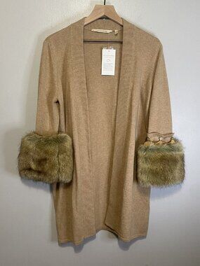 SOFT SURROUNDINGS NWT~ Wool Cashmere Removeable Faux Fur Cuff Sweater~Size Small